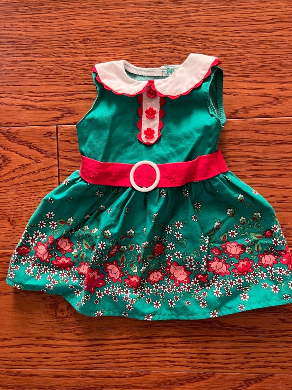 American Girl Kit Kitrich Green & red Floral Dress EX guc